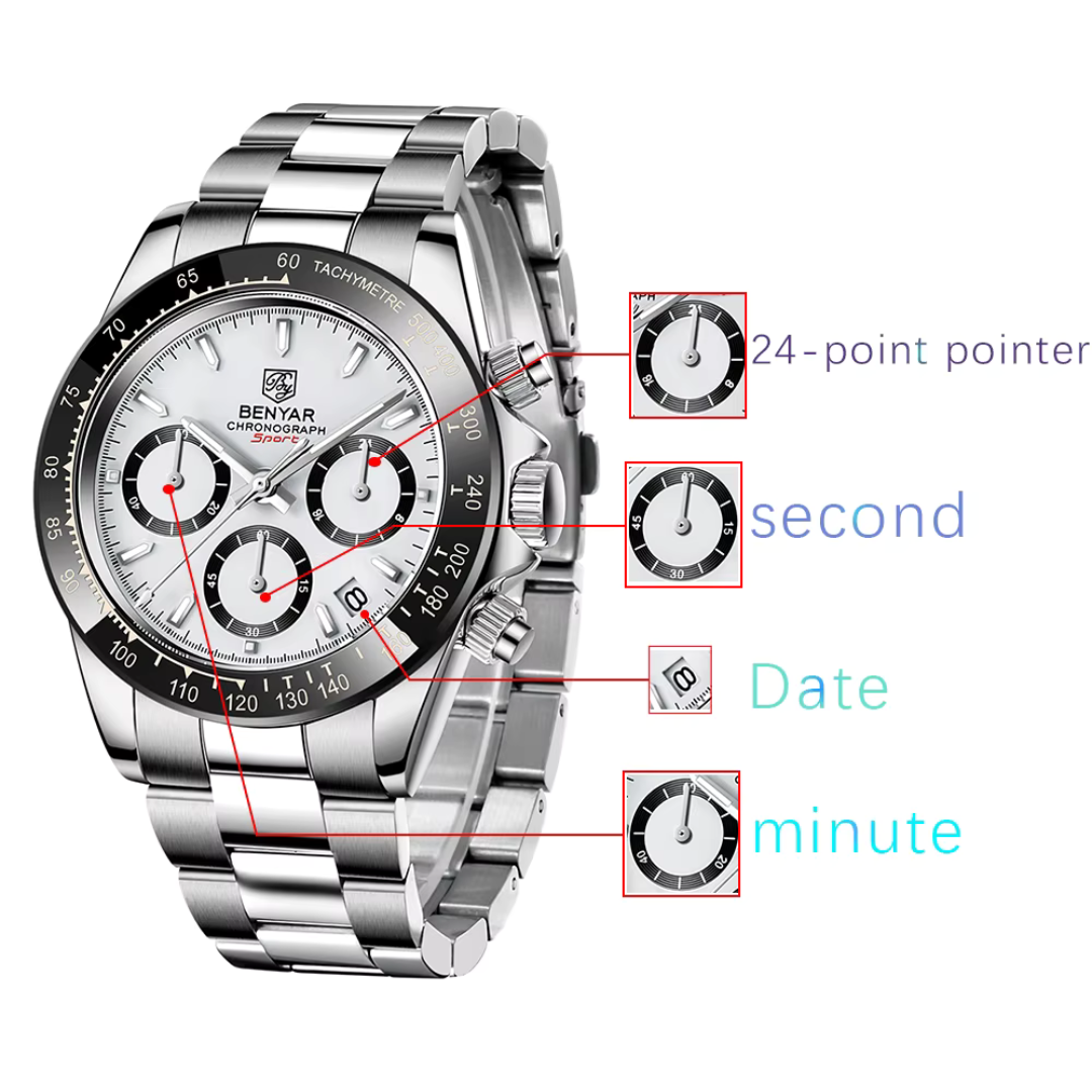 Reloj Benyar BY5169 Daytona Panda Hombre - Análogo
