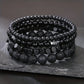 4 Pulseras Negras Unisex - Volcánica y Ojo de Tigre