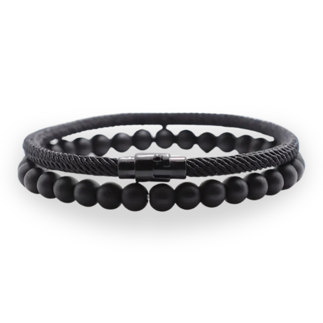 2 Pulseras Negro Unisex - Volcánica y Ojo de Tigre