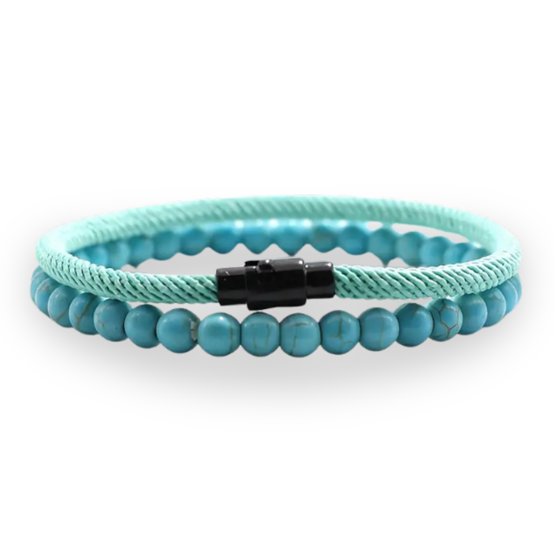 2 Pulseras Celeste Unisex - Volcánica y Ojo de Tigre