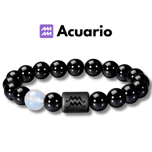 Pulsera ♒ Acuario Edición Signos Zodiacales Unisex - Obsidiana