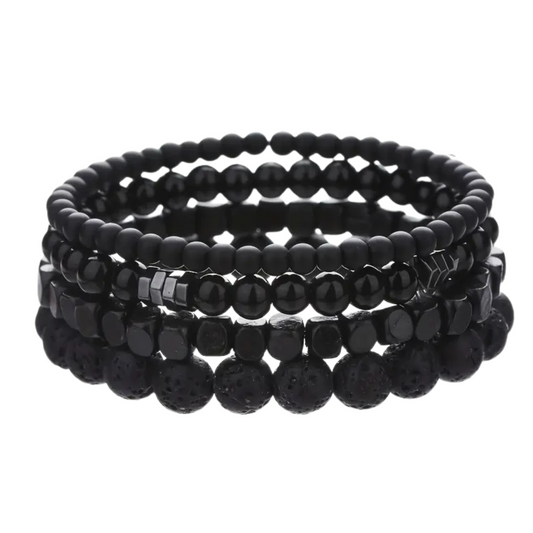 4 Pulseras Negras Unisex - Volcánica y Ojo de Tigre