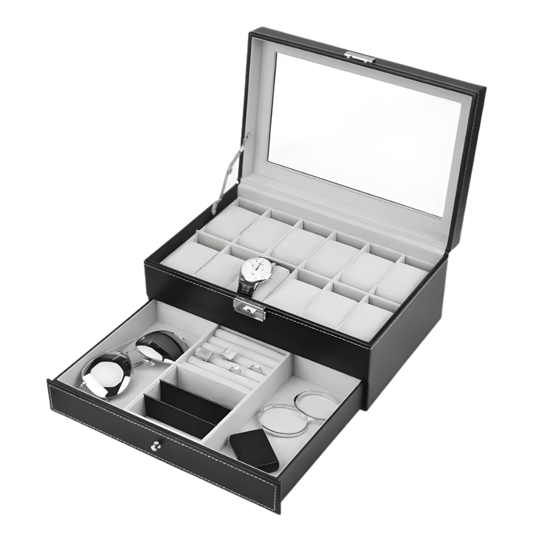 Organizador 12 Relojes con Compartimento para Joyas - Relojeando Default Title Relojeando Organizador Organizador 12 Relojes con Compartimento para Joyas