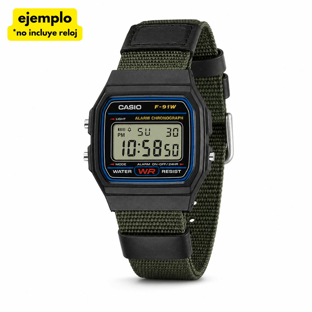 Correa Género y Cuero Verde 18mm para modelos Casio F91W | A158 | A168 | AE1200 | AE1300
